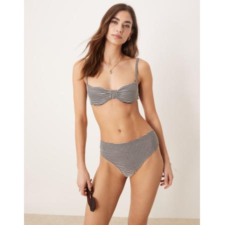 Free Society Gestreept bikinibroekje van kreukstof met hoge taille in zwart en wit-Veelkleurig