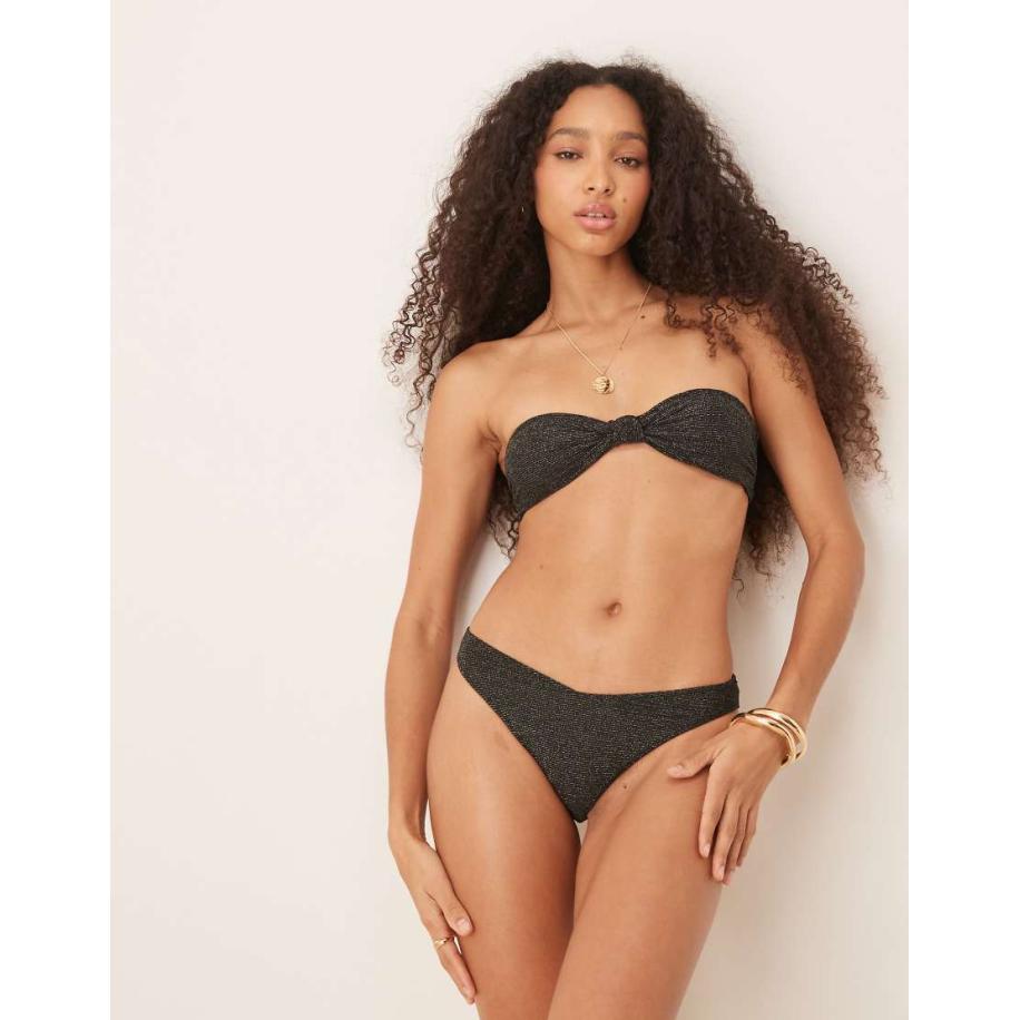 & Other Stories Mix en match Bandeau-bikinitopje met geknoopte voorkant, gouden glitterdraad en uitneembare vulling in zwart Zwart