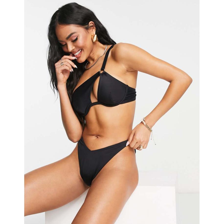 ASOS DESIGN Mix en match Bikinitopje met flexi beugel en blote schouder in zwart Zwart