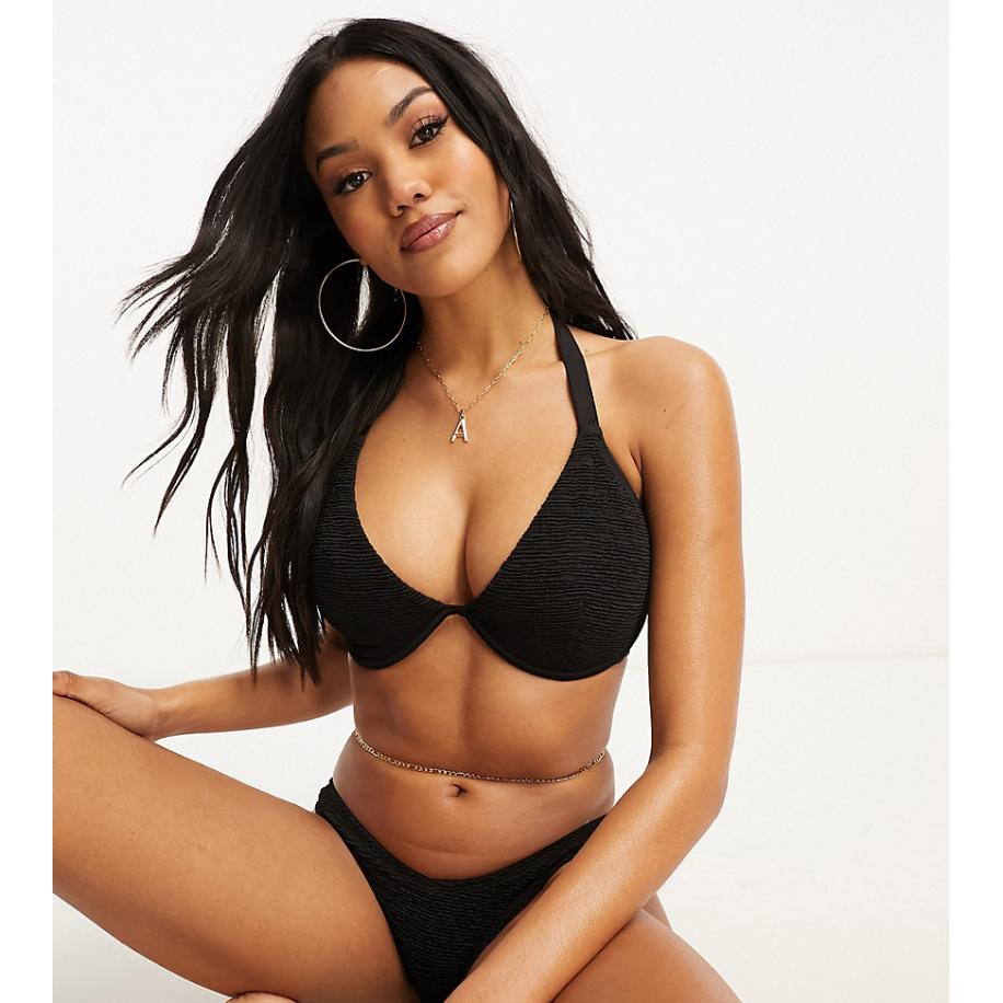 Ivory Rose Vollere buste Mix en match Bikinitopje van kreukelstof met beugels in zwart Zwart