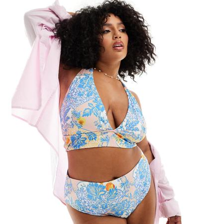 ASOS DESIGN Curve Hailey Triangel bikinitopje met hoge cups in barok-Veelkleurig