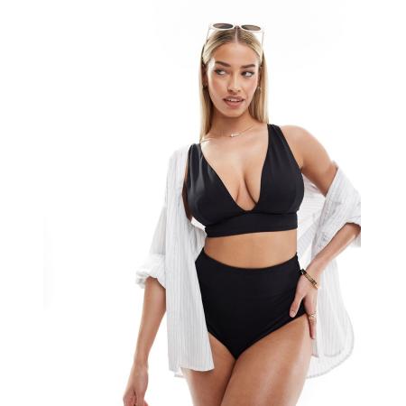 ASOS DESIGN Maya Vollere buste Mix en match Glad diepuitgesneden bikinitopje in zwart