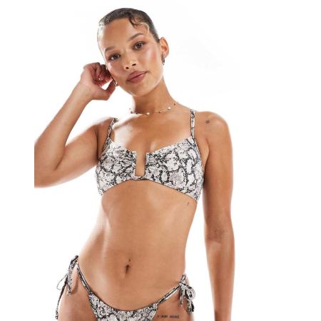New Look Bikinitopje met lage ronde hals en slangenprint in zwart