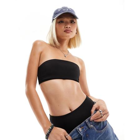 Monki Mix en match Bandeau-bikinitopje in zwart