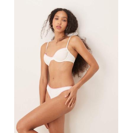 Stradivarius Balconette-bikinitopje met stiksels in wit en roze-Veelkleurig