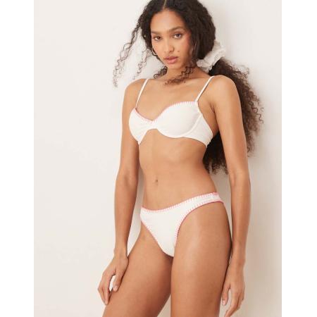 Stradivarius Bikinibroekje met stiksels in wit en roze-Veelkleurig