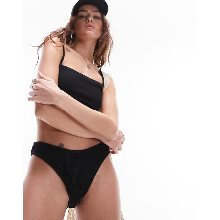 Topshop Mix en match Hoogopgesneden bikinibroekje van kreukelstof in zwart