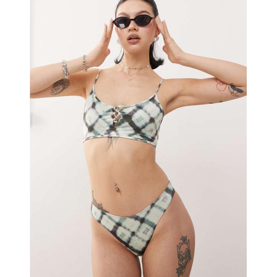 Monki Mix en match Triangel bikinitopje met vervaagde ruitprint-Veelkleurig Multicolor
