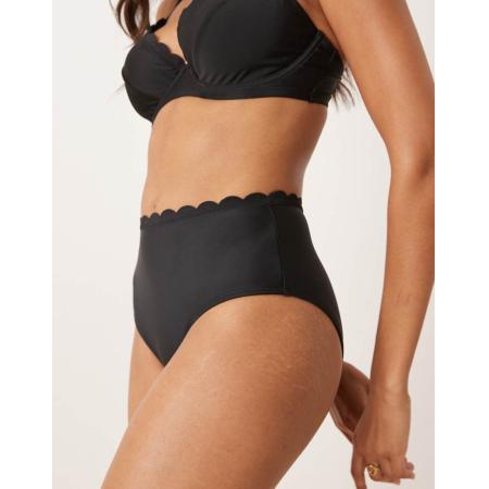 Peek & Beau Vollere Cupmaten Bikinibroekje met hoge taille en geschulpte randen in zwart