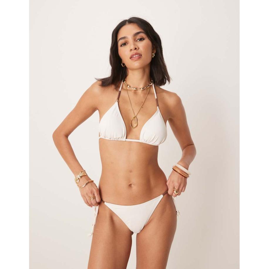 Stradivarius Bikinibroekje in wit en bruin-Veelkleurig Multicolor