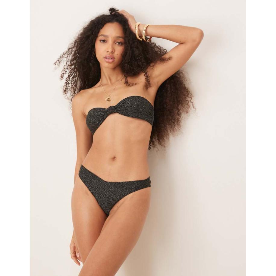 & Other Stories Hoogopgesneden bikinibroekje met V-voorkant in zwart met gouden glitterdraad Zwart