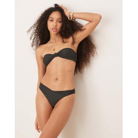 & Other Stories Hoogopgesneden bikinibroekje met V-voorkant in zwart met gouden glitterdraad