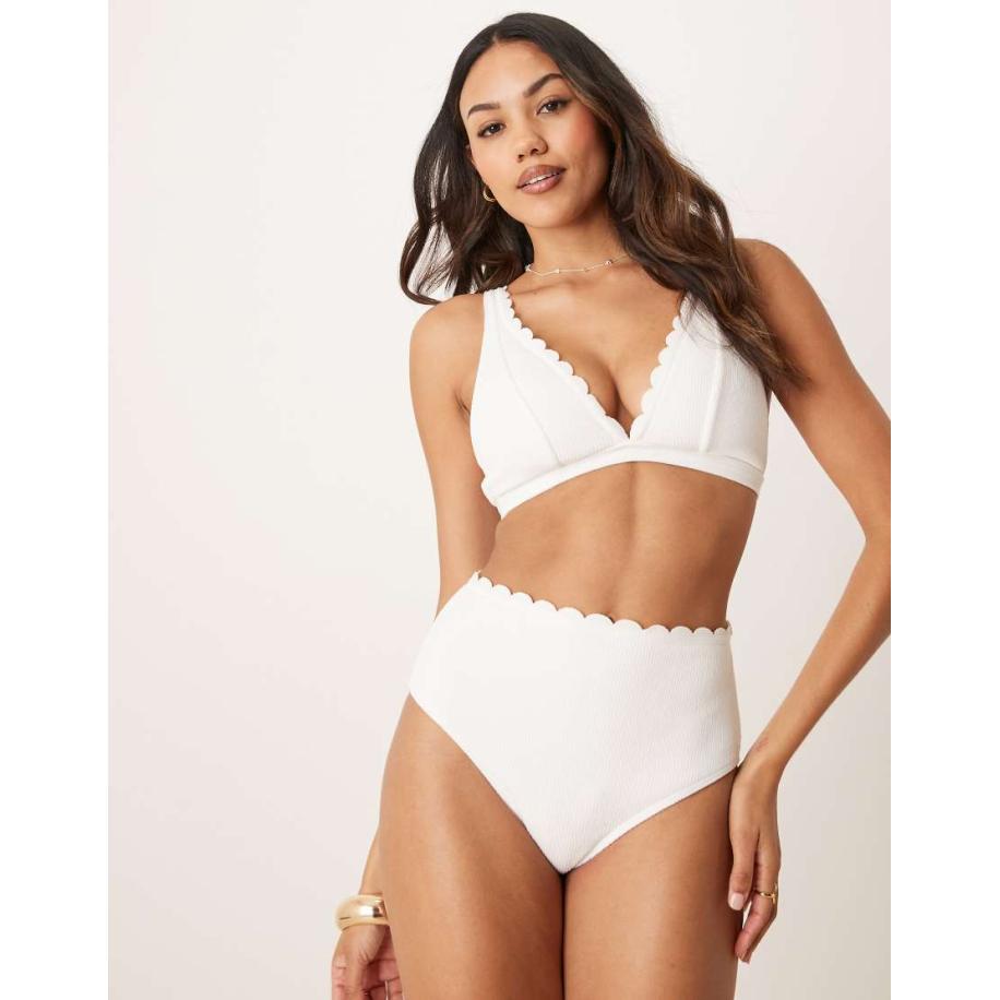 Peek & Beau Vollere Cupmaten Bikinibroekje met hoge taille en geschulpte randen in wit Wit