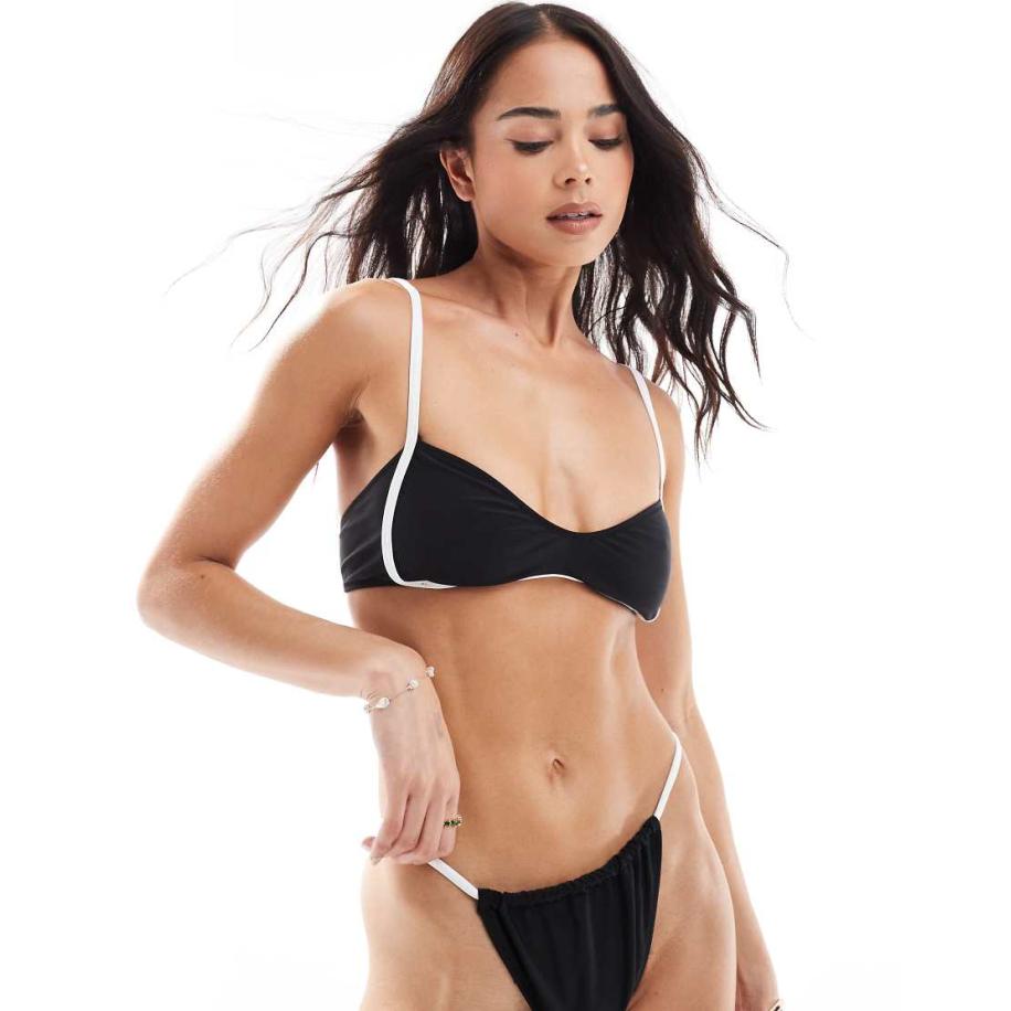 Miss Selfridge Bikinitopje met crème randjes in zwart Zwart