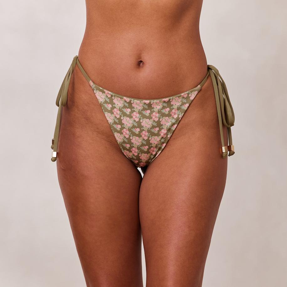 Omkeerbare Bikini String met Stropdas Groen/Bloemenprint 3XL Groen