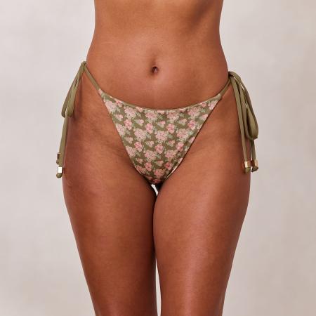 Omkeerbare Bikini String met Stropdas Groen/Bloemenprint 3XL