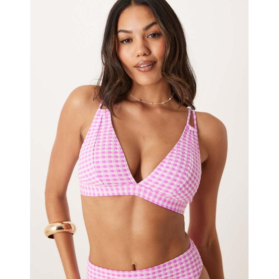Peek & Beau Vollere Cupmaten Bikinitopje met textuur en gingham ruit in roze Roze