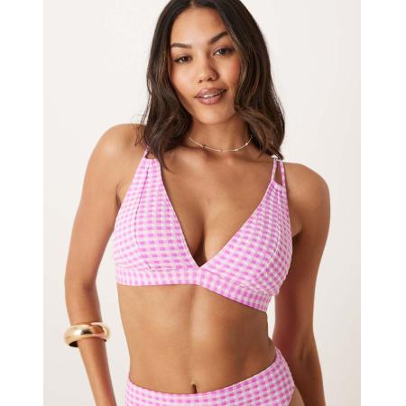 Peek & Beau Vollere Cupmaten Bikinitopje met textuur en gingham ruit in roze