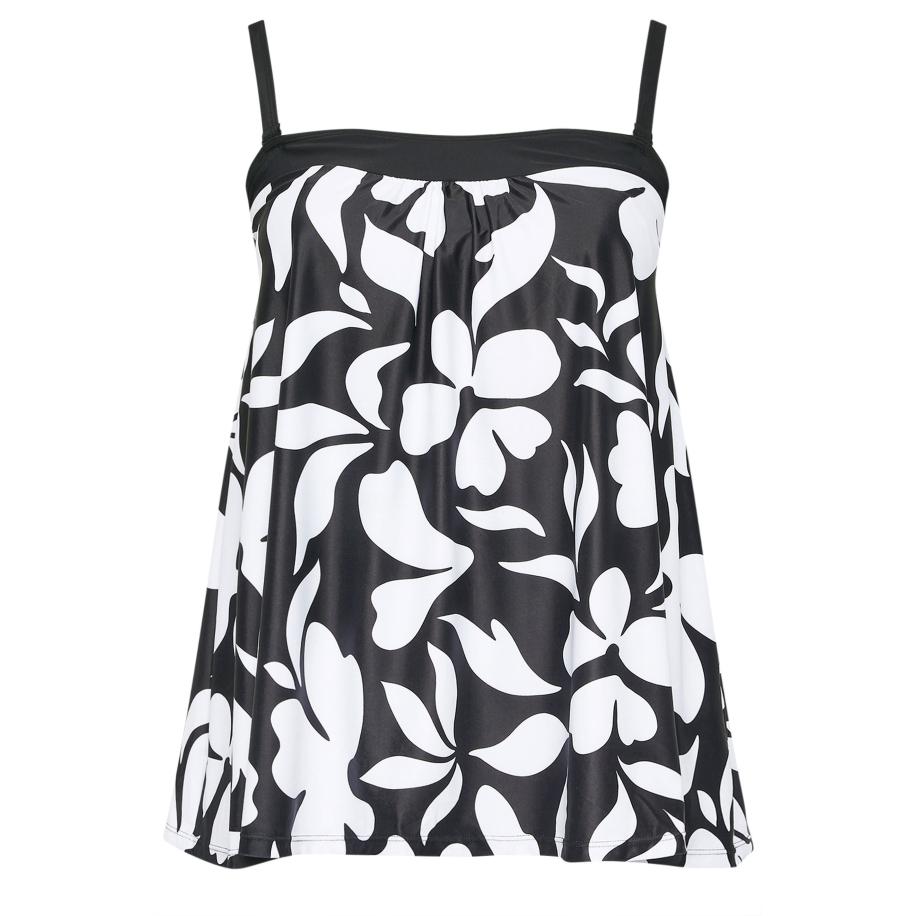 Yours Plus Size Black Floral Print Tankini Top Size 62-64 Zwart