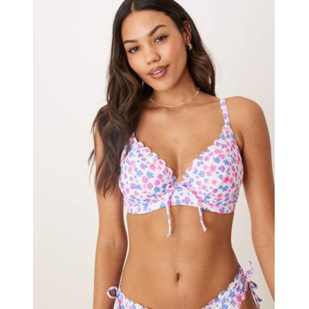 Peek & Beau Vollere Cupmaten Bikinitopje met geschulpte randen, beugels en fijne bloemenprint in multi-Veelkleurig