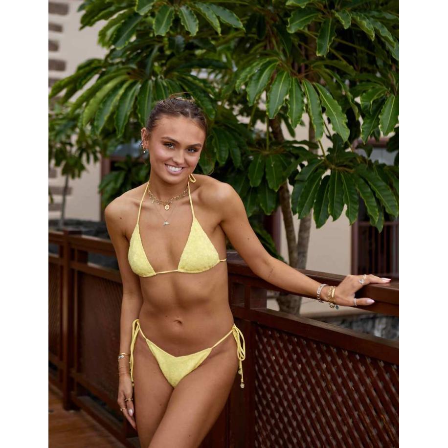 South Beach x Misha Grimes Triangel bikinitopje met kralen en jacquard bloemen in geel Geel