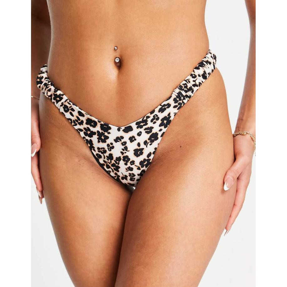 Kulani Kinis Hoog opgesneden retro bikinibroekje in kleine zwarte bloemenprint Zwart