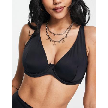 ASOS DESIGN Vollere buste Maya Mix en match Bikinitopje met ongelijke voorkant en beugels in zwart