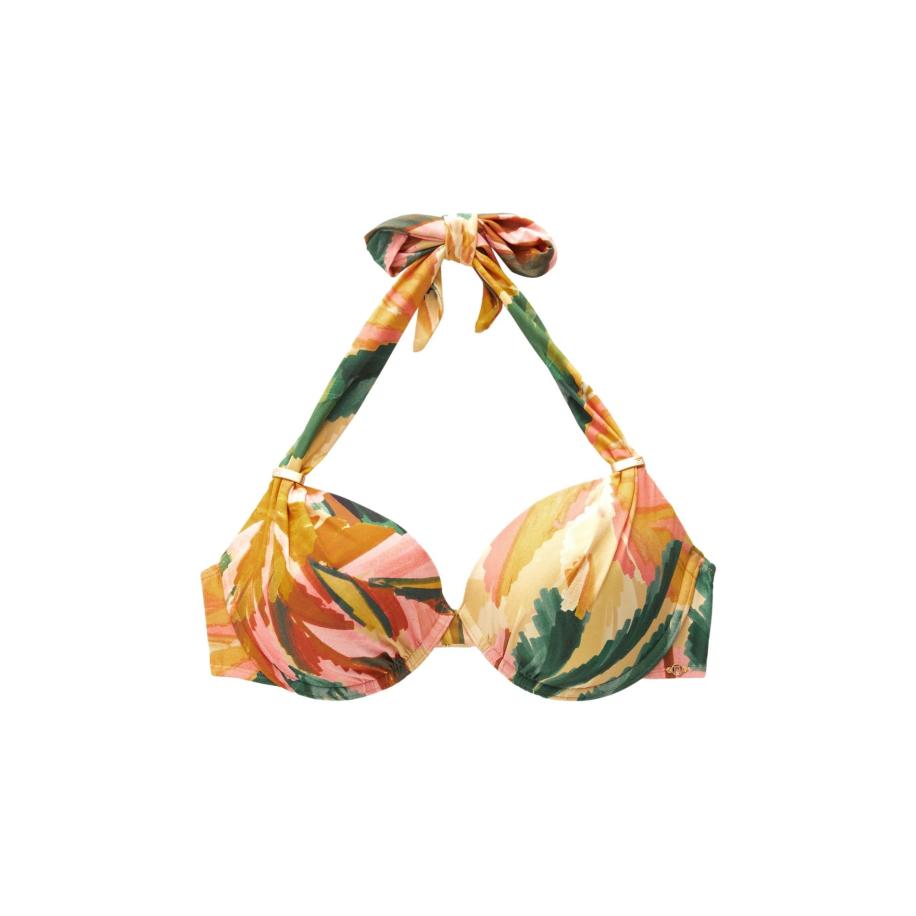 Next Next Bikinitop mosterd / smaragd / koraal / rosa -