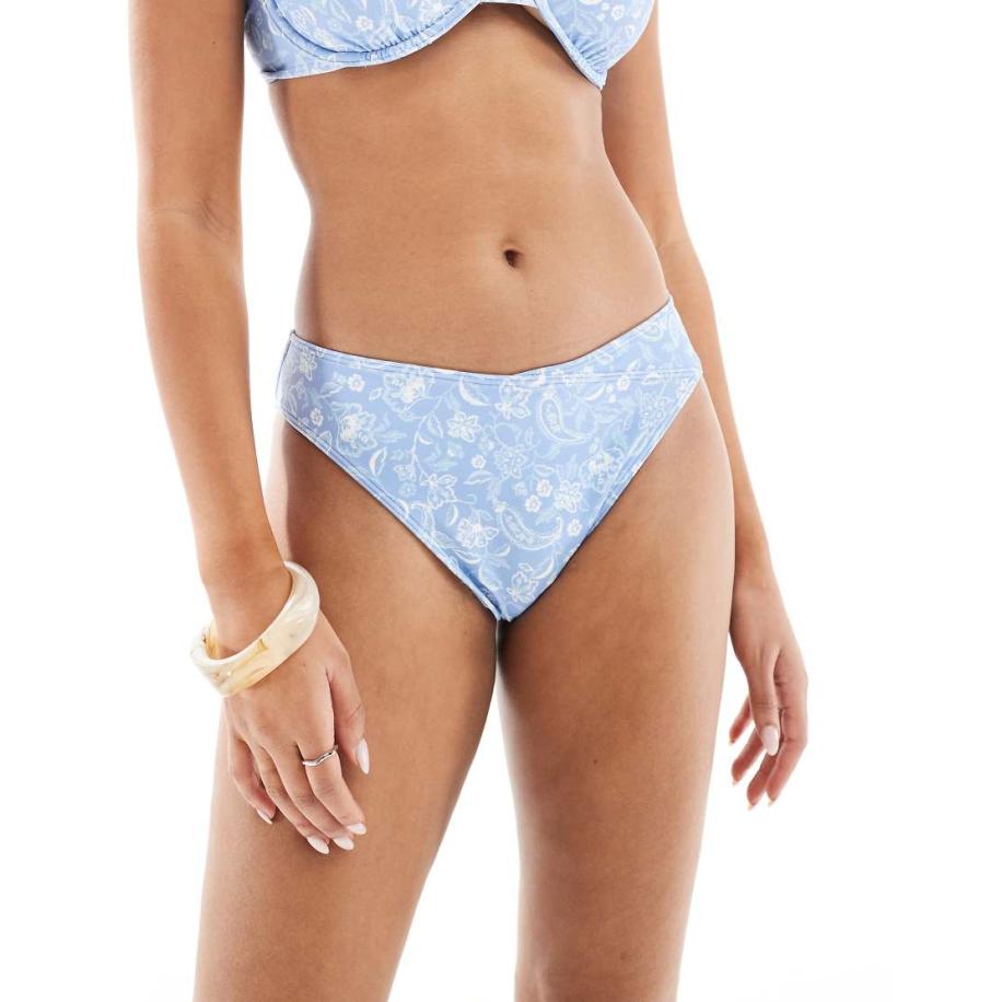 Hollister Curvy Bikinibroekje met hoge taille in blauw met strandprint, deel van co-ord set Blauw