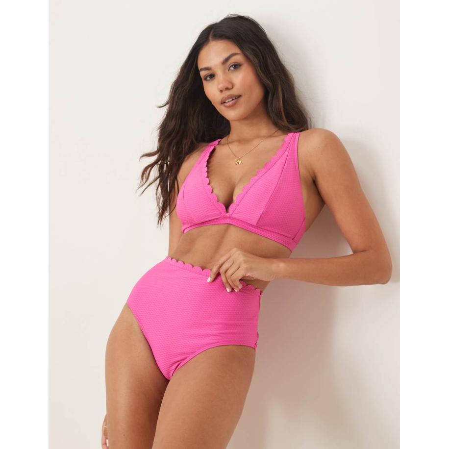 Peek & Beau Vollere buste Bikinibroekje met hoge taille, textuur en geschulpte randen in roze Roze
