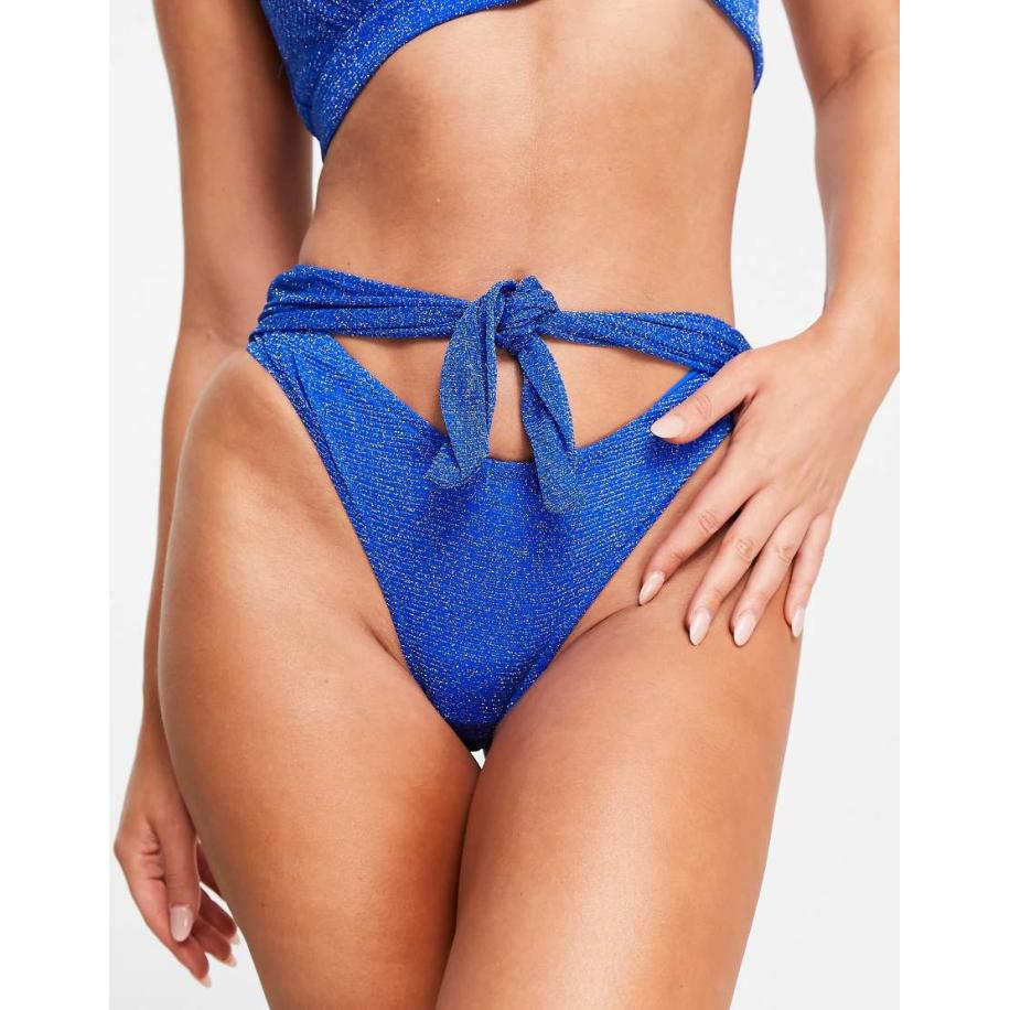 Ann Summers La Isla Bonita Gestrikt bikinibroekje met hoge taille en siersteentjes op de achterkant in glitter kobalt-Blauw Blauw