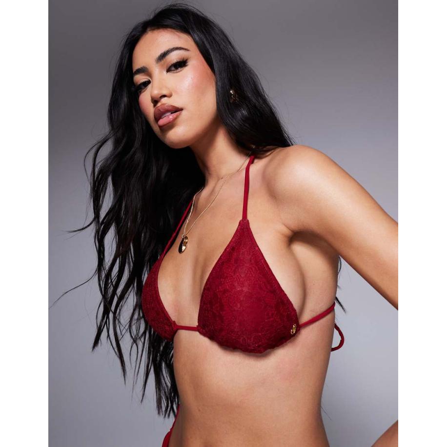 Candypants Kanten triangel bikinitopje in kersenrood Rood