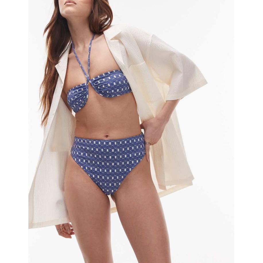 ARKET Mix en match Bikinibroekje met hoge taille in blauw met witte print-Veelkleurig Multicolor