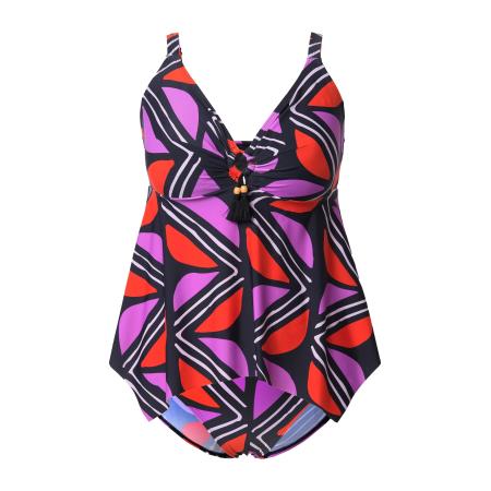 Ulla Popken Ulla Popken Tankini Judith lila / rood / zwart / wit