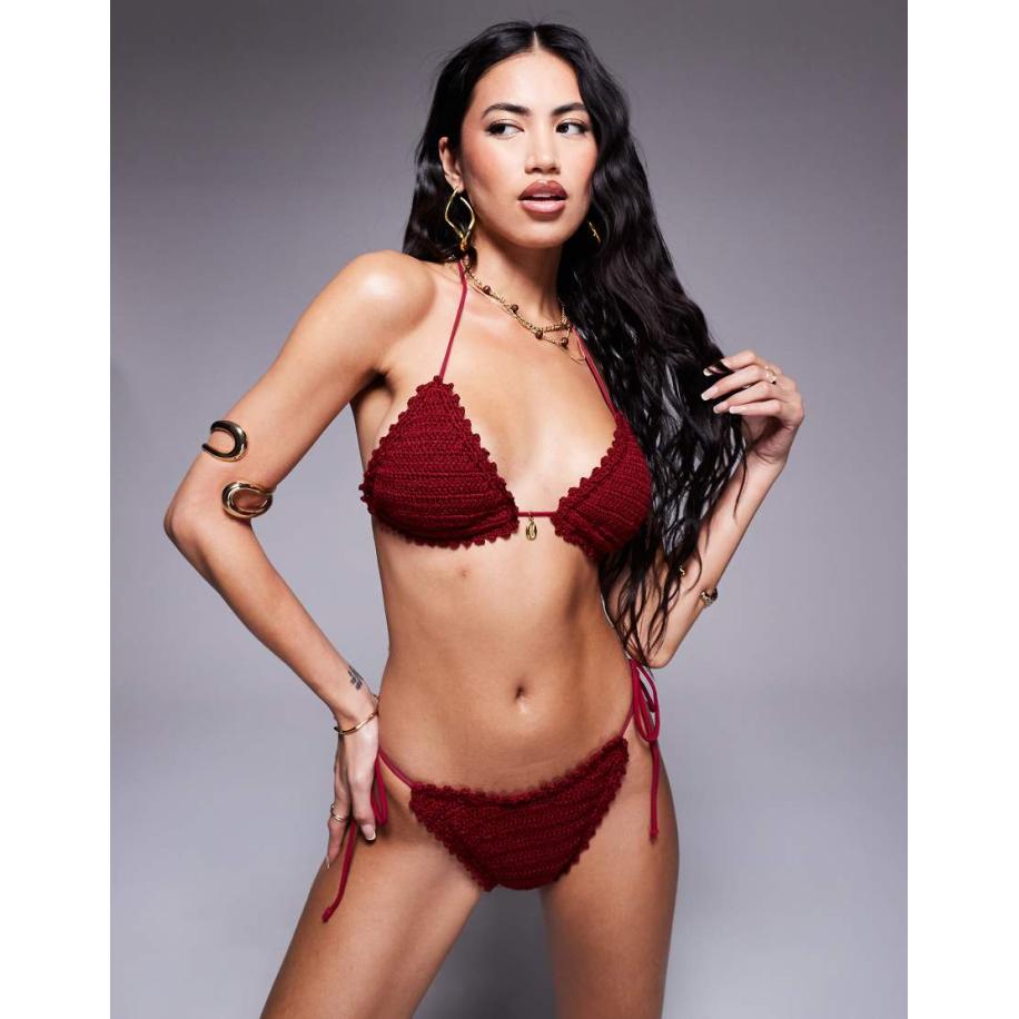 Candypants Gehaakt triangel-bikinitopje in kersenrood Rood