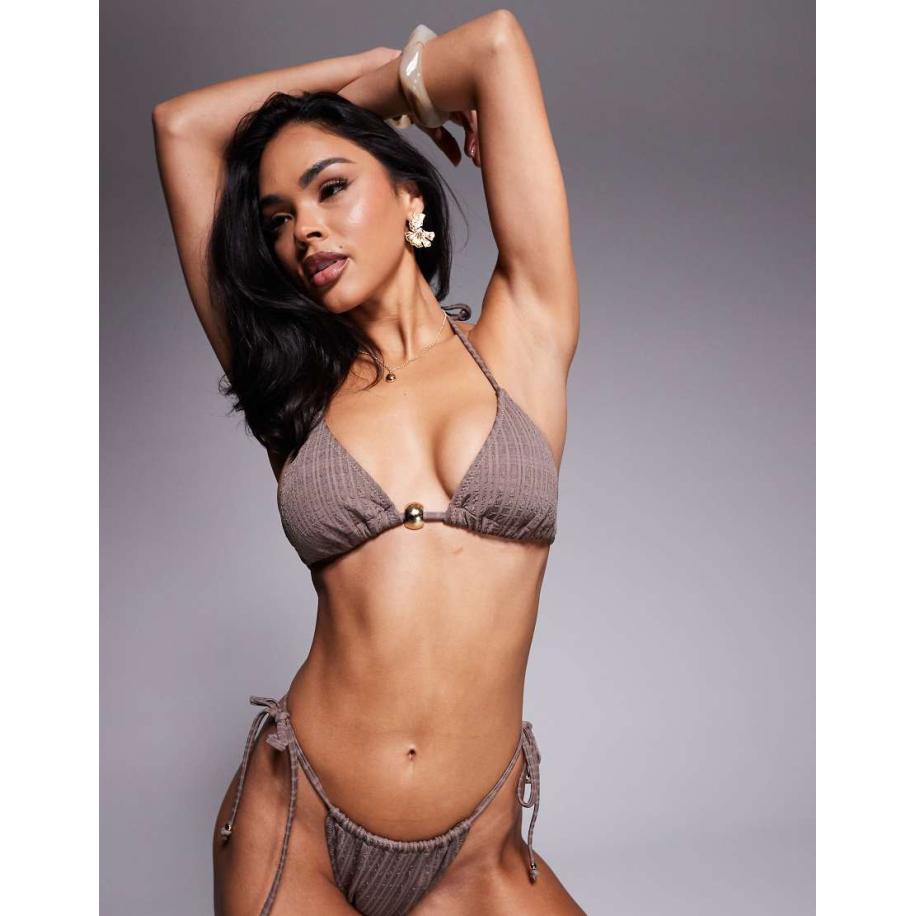 ASOS DESIGN Tayla Triangel bikinitopje met gouden kraal in bruin Bruin
