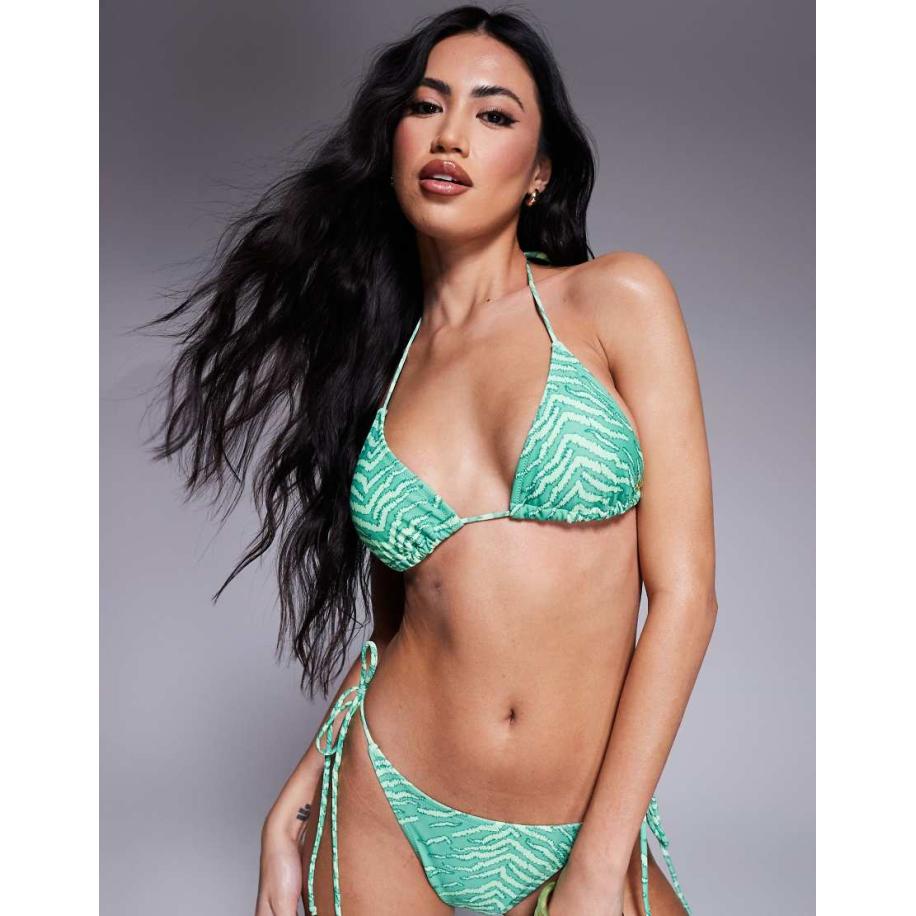 Candypants Triangel bikinitopje met zebraprint in groen Groen