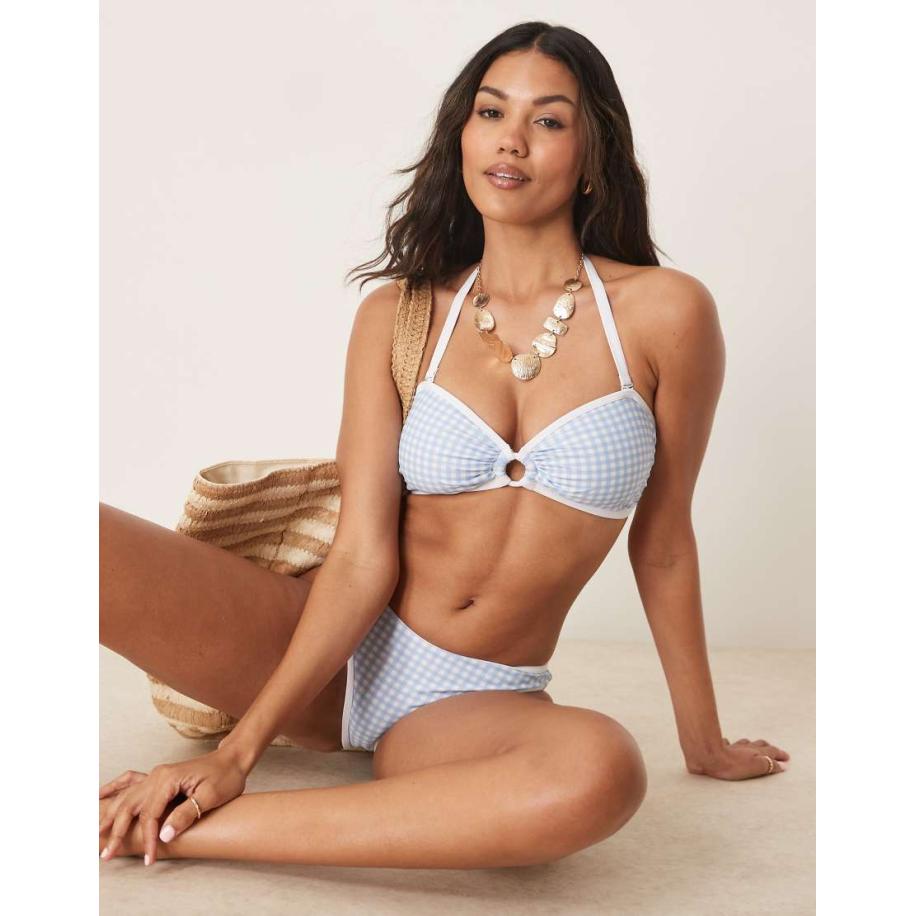 Peek & Beau Bandeau-bikinitopje met contrasterende biezen in blauw gingham ruit Blauw