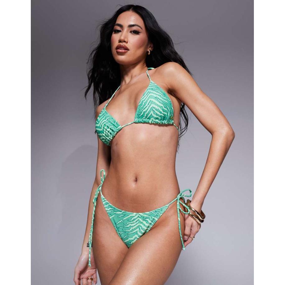 Candypants Bikinibroekje met gestrikte zijkant en zebraprint in groen Groen