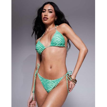 Candypants Bikinibroekje met gestrikte zijkant en zebraprint in groen