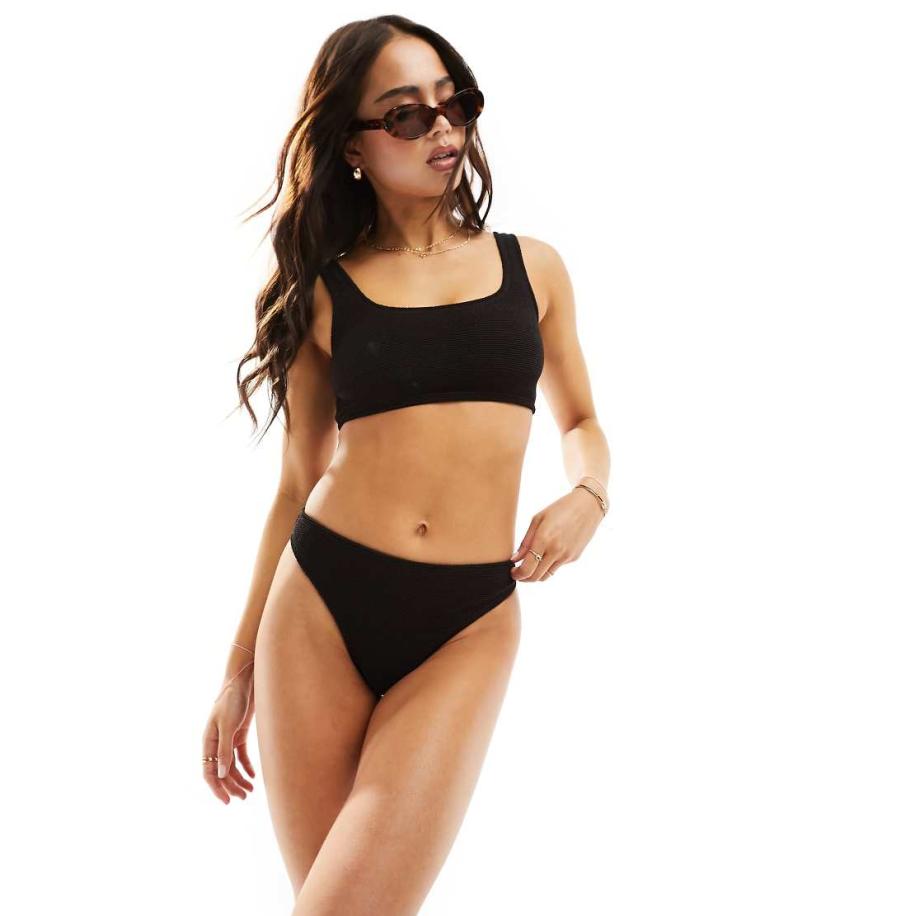 & Other Stories Mix en match Gekreukte bikini-broekje met hoge taille in zwart Zwart