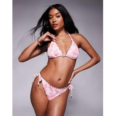 River Island Bikinibroekje met bloemenprint en broderie in lichtroze