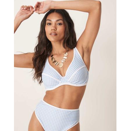 Peek & Beau Bikinitopje met beugel en contrasterende biezen in blauwe gingham ruit