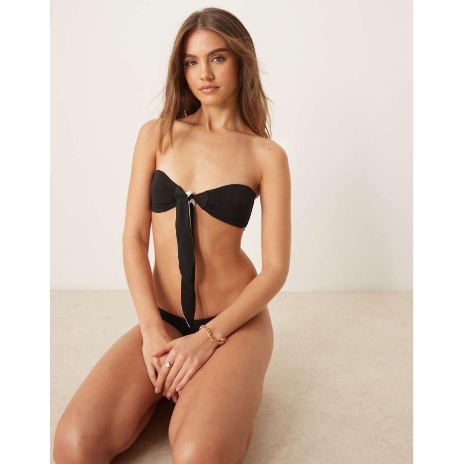 Free Society Bandeau-bikinitopje met contrasterende gestrikte voorkant in zwart en wit-Veelkleurig Multicolor