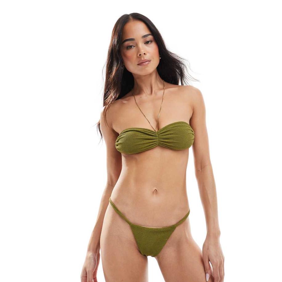 Daisy Street Bikinibroekje met textuur en gestrikte zijkanten in kaki-Groen Groen