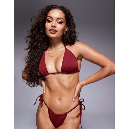 ASOS DESIGN Maya Mix en match Triangel bikinitopje met gestrikte achterkant in bordeauxrood