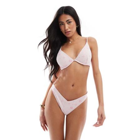 Hollister Bikinitopje met beugels in vaal lila met bloemenprint, deel van co-ord set-Paars