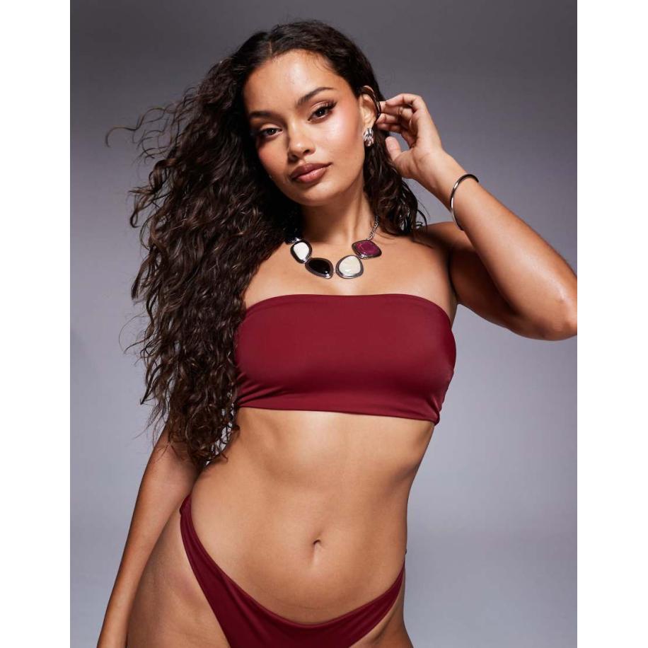 ASOS DESIGN Maya Mix en match Minimalistisch bandeau-bikinitopje in bordeauxrood Rood