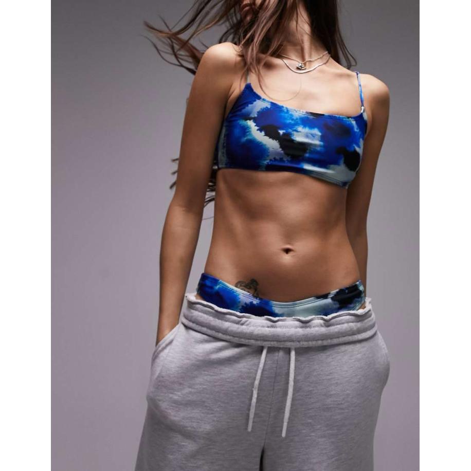 Topshop Mix en match Bikinitopje met vierkante hals en camibandjes met inktprint-Veelkleurig Multicolor
