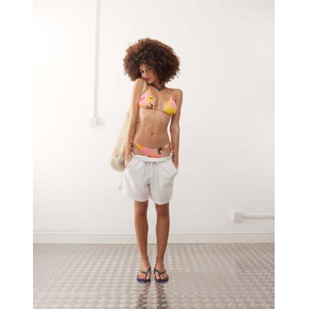 Monki Mix en match Gestrikt bikinibroekje in tropische bloemenprint-Veelkleurig